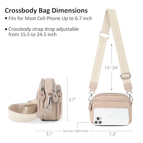 Befen Nude Leather Crossbody Bag: Triple Zip Small