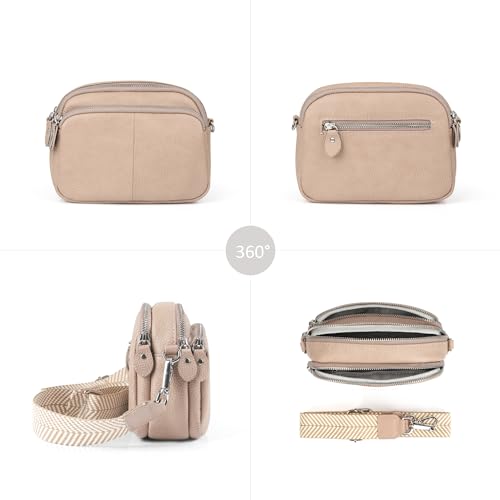 Befen Nude Leather Crossbody Bag: Triple Zip Small