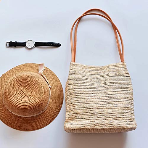 Aphoraeny Dark Beige Straw Beach Shoulder Tote Bag
