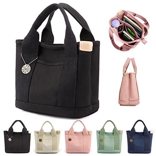 MINGRI Small Canvas Tote Bag for Women with Pockets