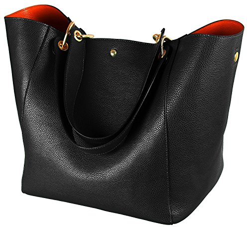 sqlp Black Bucket Tote: Leather Work Purse for Women