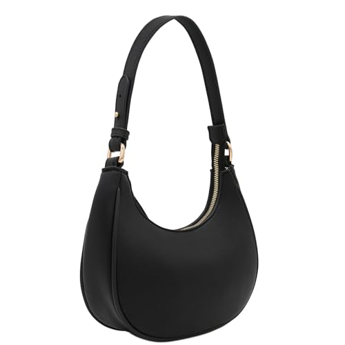 FashionPuzzle Small Black Shoulder Bag Crescent Design