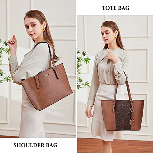 Montana West Vegan Leather Tote Bag Set, Brown