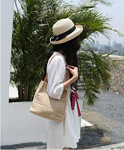 Aphoraeny Dark Beige Straw Beach Shoulder Tote Bag