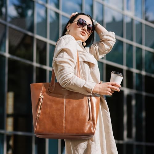 Missnine Women's Leather Tote Bag with Zipper
