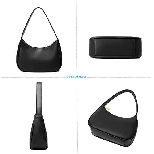 Black Shoulder Hobo Tote Handbag with Zipper Closure
