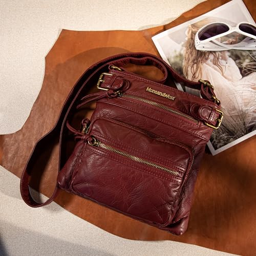 Red Leather Crossbody Bag by Montana West for Women
