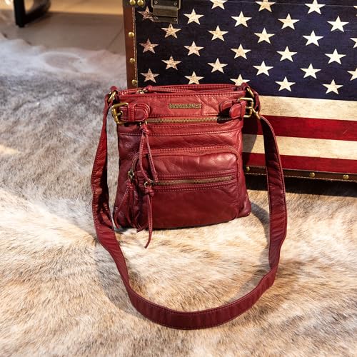 Red Leather Crossbody Bag by Montana West for Women