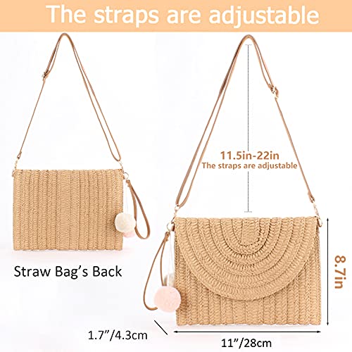 Brown Woven Straw Shoulder Bag for Women