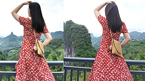 Brown Woven Straw Shoulder Bag for Women
