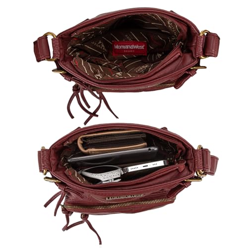 Red Leather Crossbody Bag by Montana West for Women