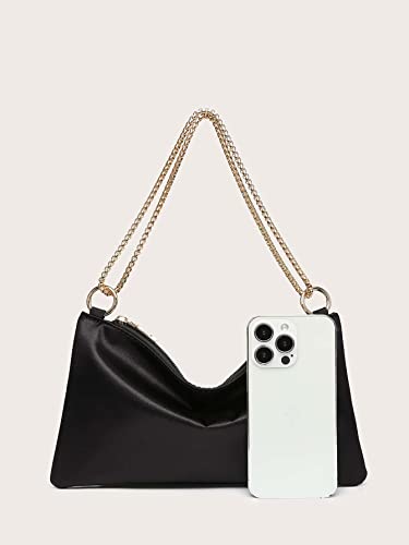 Verdusa Black Satin Evening Shoulder Bag Purse