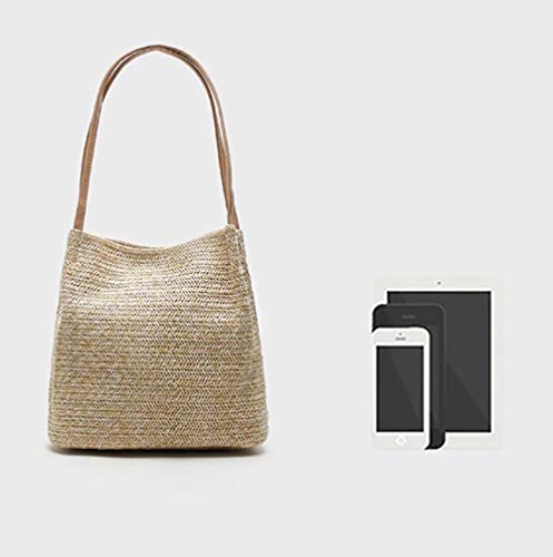 Aphoraeny Dark Beige Straw Beach Shoulder Tote Bag