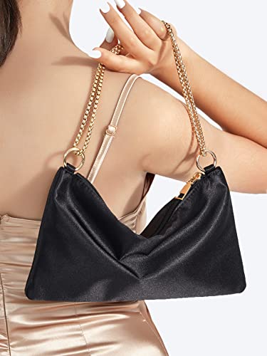 Verdusa Black Satin Evening Shoulder Bag Purse