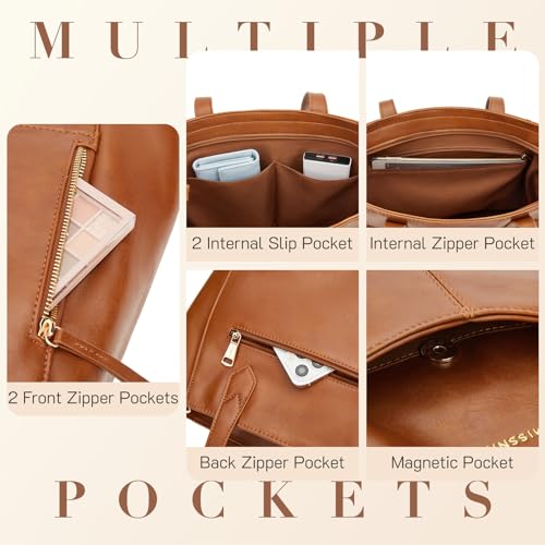 Missnine Women's Leather Tote Bag with Zipper