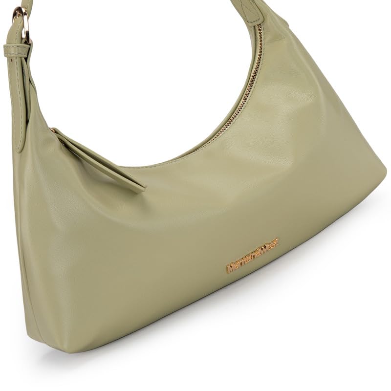 Stylish Green Leather Shoulder Hobo Bag with Clutch