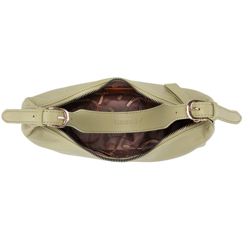 Stylish Green Leather Shoulder Hobo Bag with Clutch