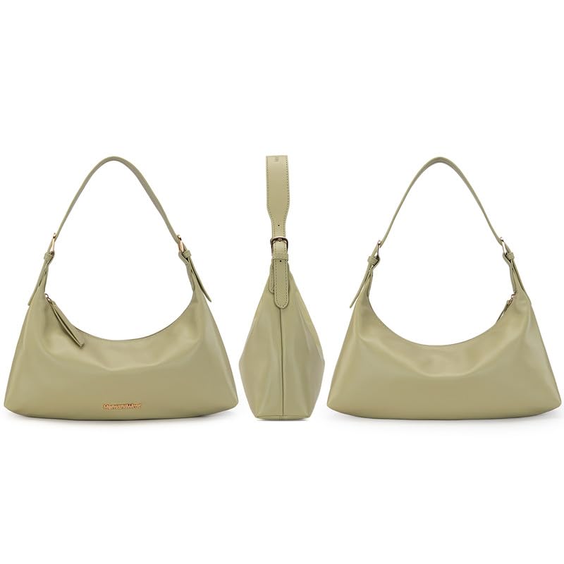 Stylish Green Leather Shoulder Hobo Bag with Clutch