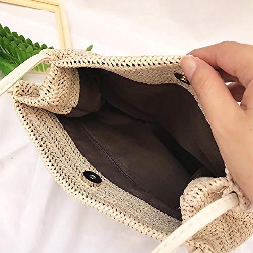 Aphoraeny Dark Beige Straw Beach Shoulder Tote Bag