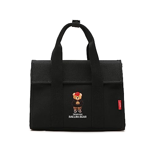 Black canvas flap satchel tote with top handle