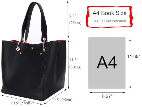 sqlp Black Bucket Tote: Leather Work Purse for Women
