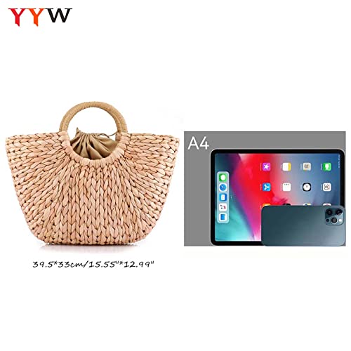Women's Summer Rattan Hand-woven Top-handle Beach Tote Bag