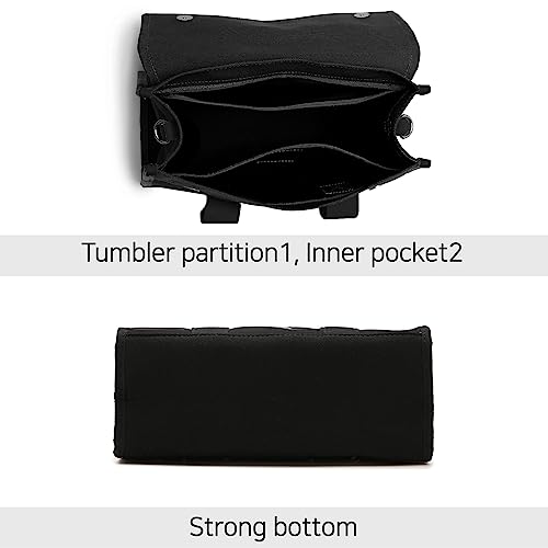 Black canvas flap satchel tote with top handle