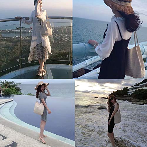 Aphoraeny Dark Beige Straw Beach Shoulder Tote Bag