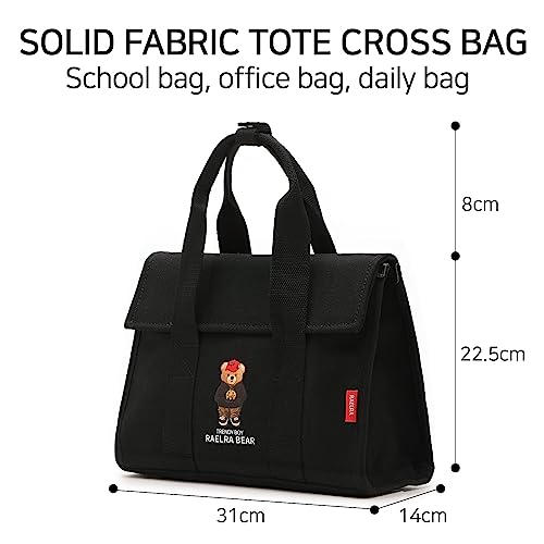 Black canvas flap satchel tote with top handle