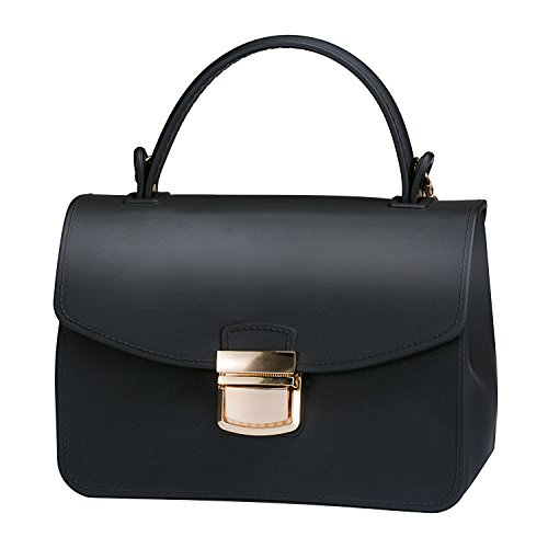 Black Jelly Crossbody Clutch Top Handle Tote Handbag