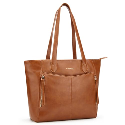 Missnine Women's Leather Tote Bag with Zipper