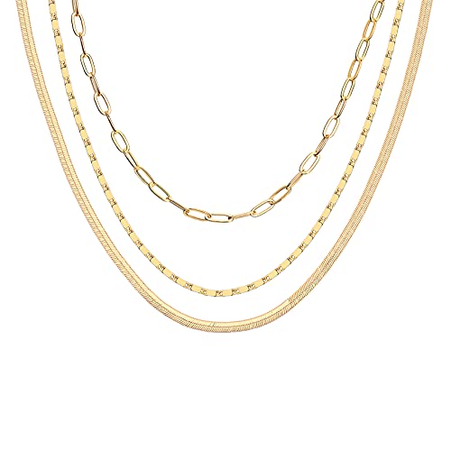PAVOI 14K Gold Plated Triple Chain Silver Necklace