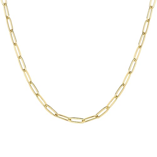Adjustable Yellow Gold Paperclip Chain Necklace