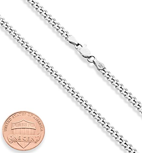 Miabella Italian Sterling Silver Diamond Cuban Link Chain