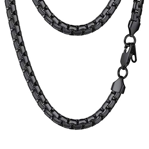 PROSTEEL 6mm Black Box Chain Necklace 20inch
