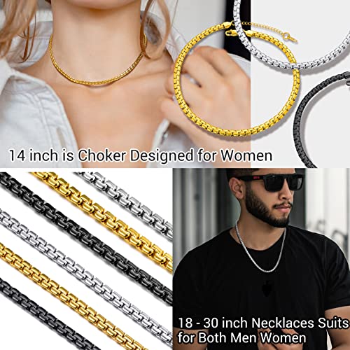 PROSTEEL 6mm Black Box Chain Necklace 20inch