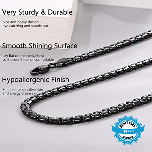 PROSTEEL 6mm Black Box Chain Necklace 20inch