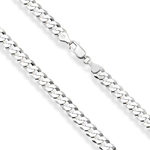 925 Sterling Silver 7mm Diamond Cuban Link Necklace