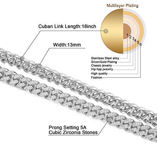 Mens Cuban Link Chain Gold Silver Plated Necklace