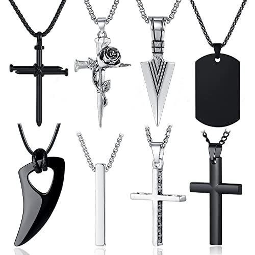 Men's Black and Silver Stainless Steel Cross Pendant Necklace