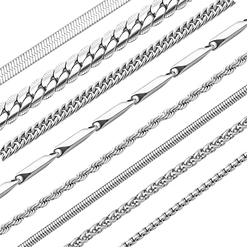 8PCs Stainless Steel Chain Necklace Set for Men Women