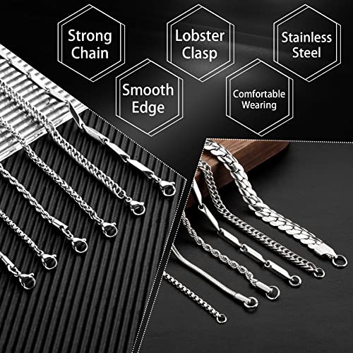 8PCs Stainless Steel Chain Necklace Set for Men Women