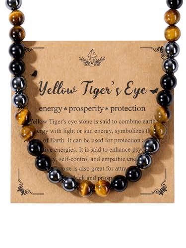 Men's Healing Crystal Black Obsidian Tiger Eye Necklace
