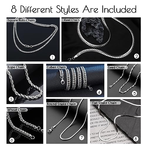 8PCs Stainless Steel Chain Necklace Set for Men Women
