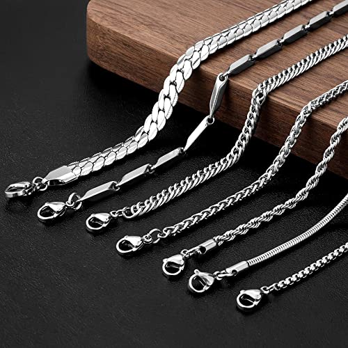 8PCs Stainless Steel Chain Necklace Set for Men Women