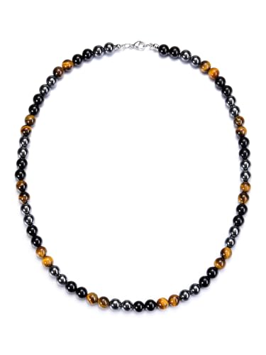 Men's Healing Crystal Black Obsidian Tiger Eye Necklace