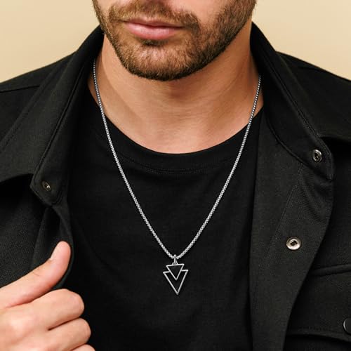 Black triangle pendant necklace for men - stylish gift