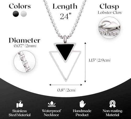 Black triangle pendant necklace for men - stylish gift