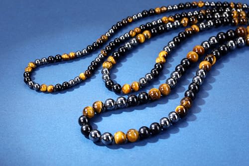 Men's Healing Crystal Black Obsidian Tiger Eye Necklace