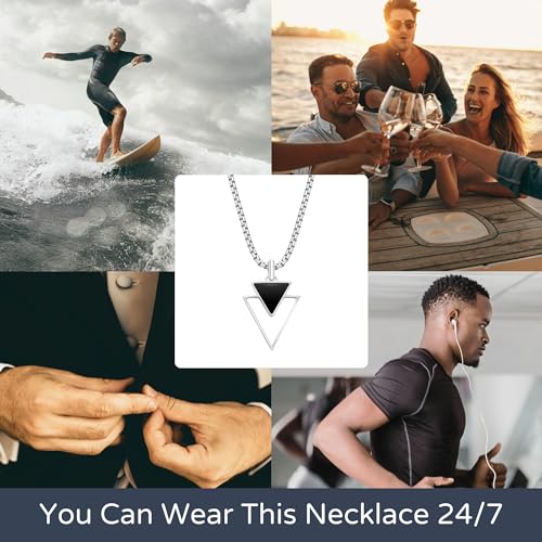 Black triangle pendant necklace for men - stylish gift